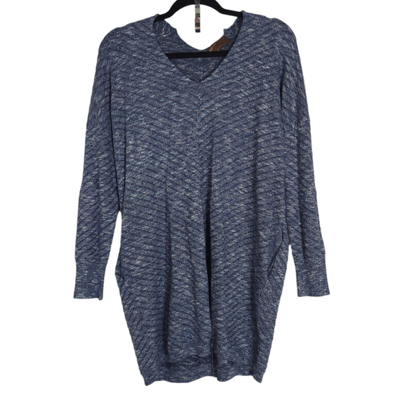 Kerisma Sweaters - Kerisma Tunic Sweater Womens L/XL Blue Heathered Ribbed Pockets Long Sleeve